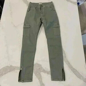 Roxy Cargo City Pants Army Green Zipper Ankles Womens 24 Utility Casual Slim Fit